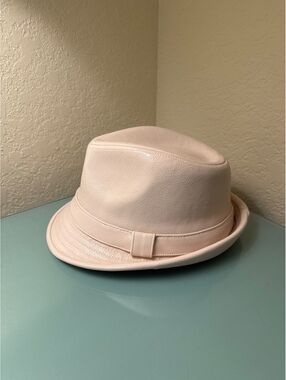 Bruno Capelo Modern Headwear Cream Faux Leather Fedora Hat